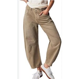 NWT Flamingals Seam Barrel Jeans XL Olive Green Mid Rise Stretch Crop Streetwear